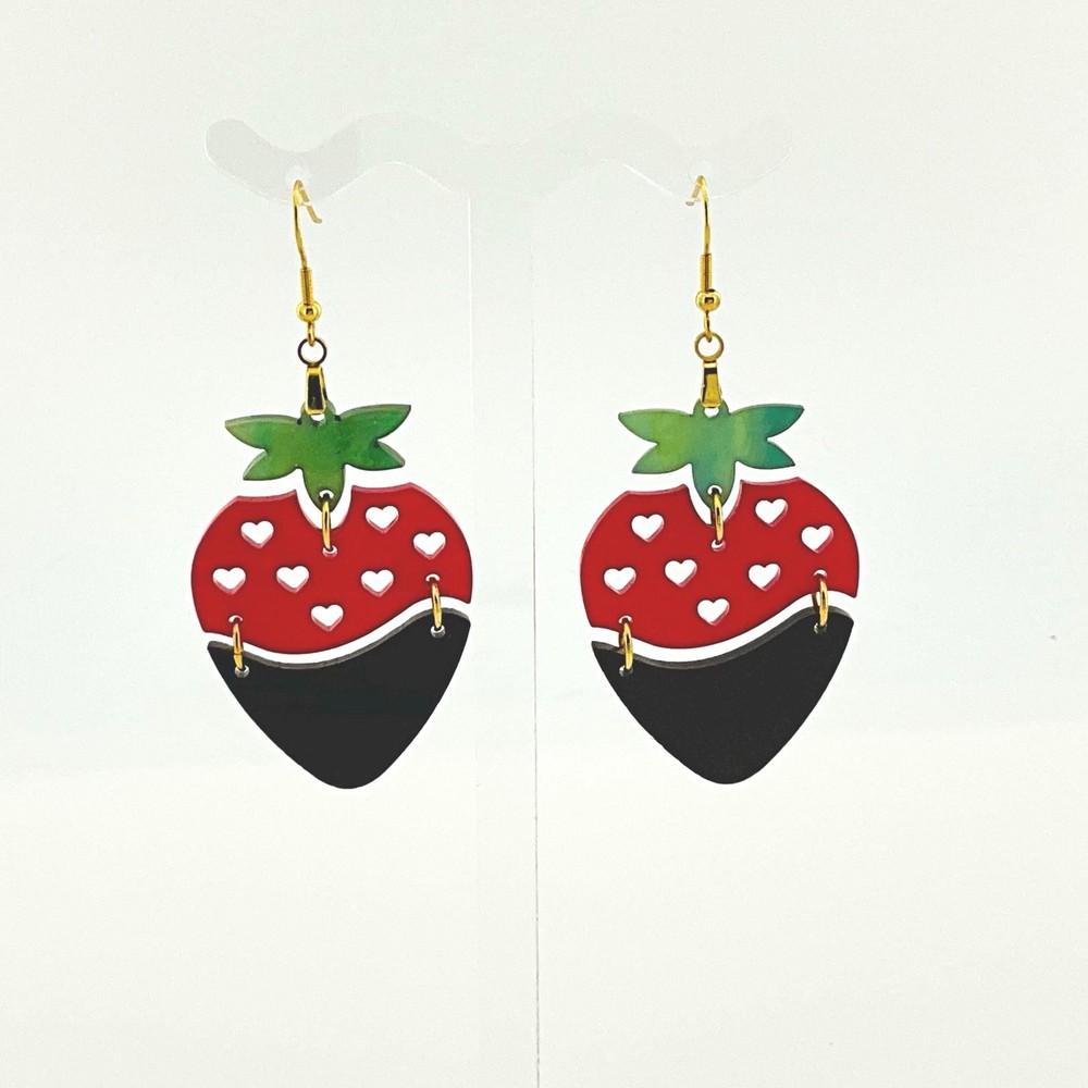 Whimsical strawberry earrings dangle, fruit earrings, handmade gift for