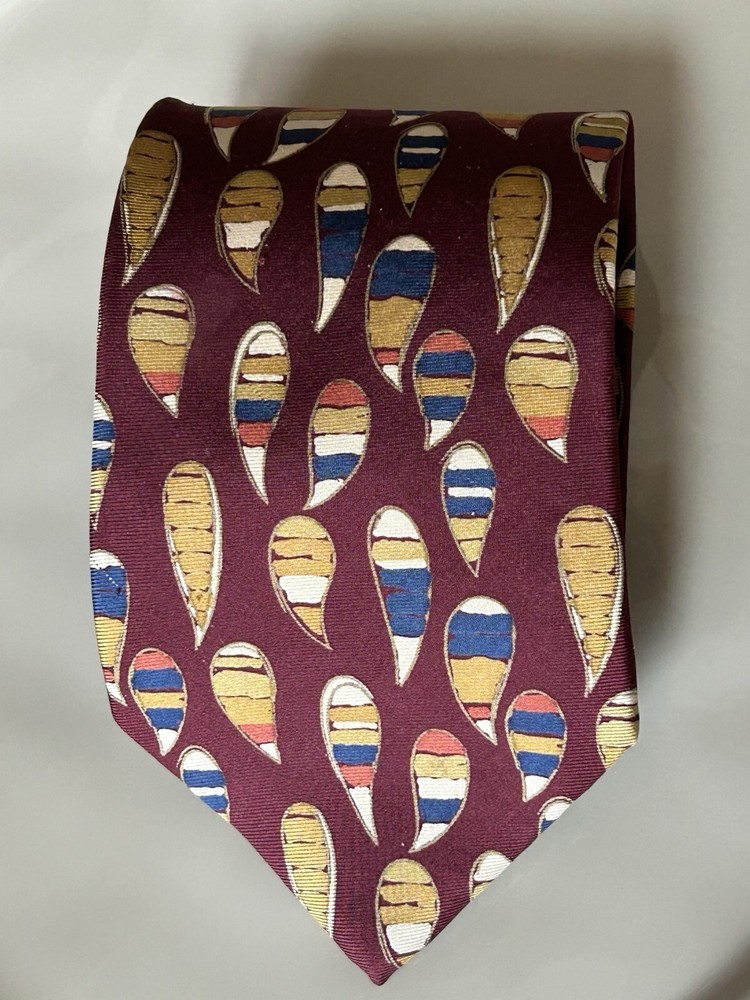 Joseph Abboud Italy Silk Tie 3.75 Burgundy Blue Gold Abstract EUC