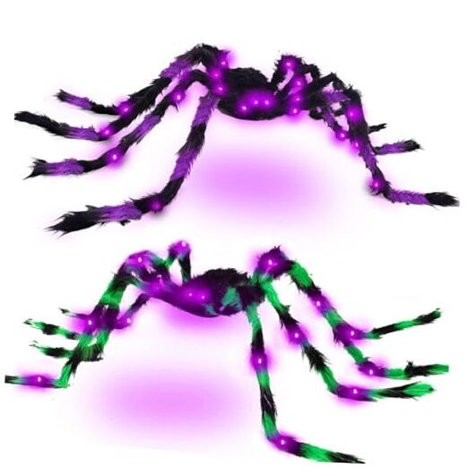 4ft Giant Light-Up Colorful Halloween Spider Decorations 2-Pack