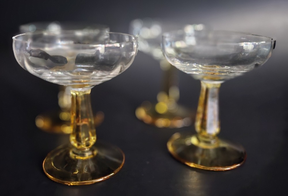 Vintage Crystal Champagne Glasses With Gold Stems