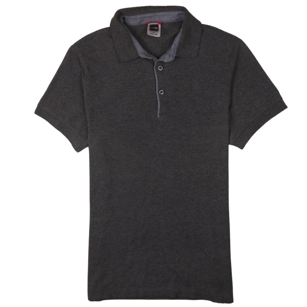 The North Face Mens Polo Shirt Dark Grey Lightweight Knit Embroidered Logo S