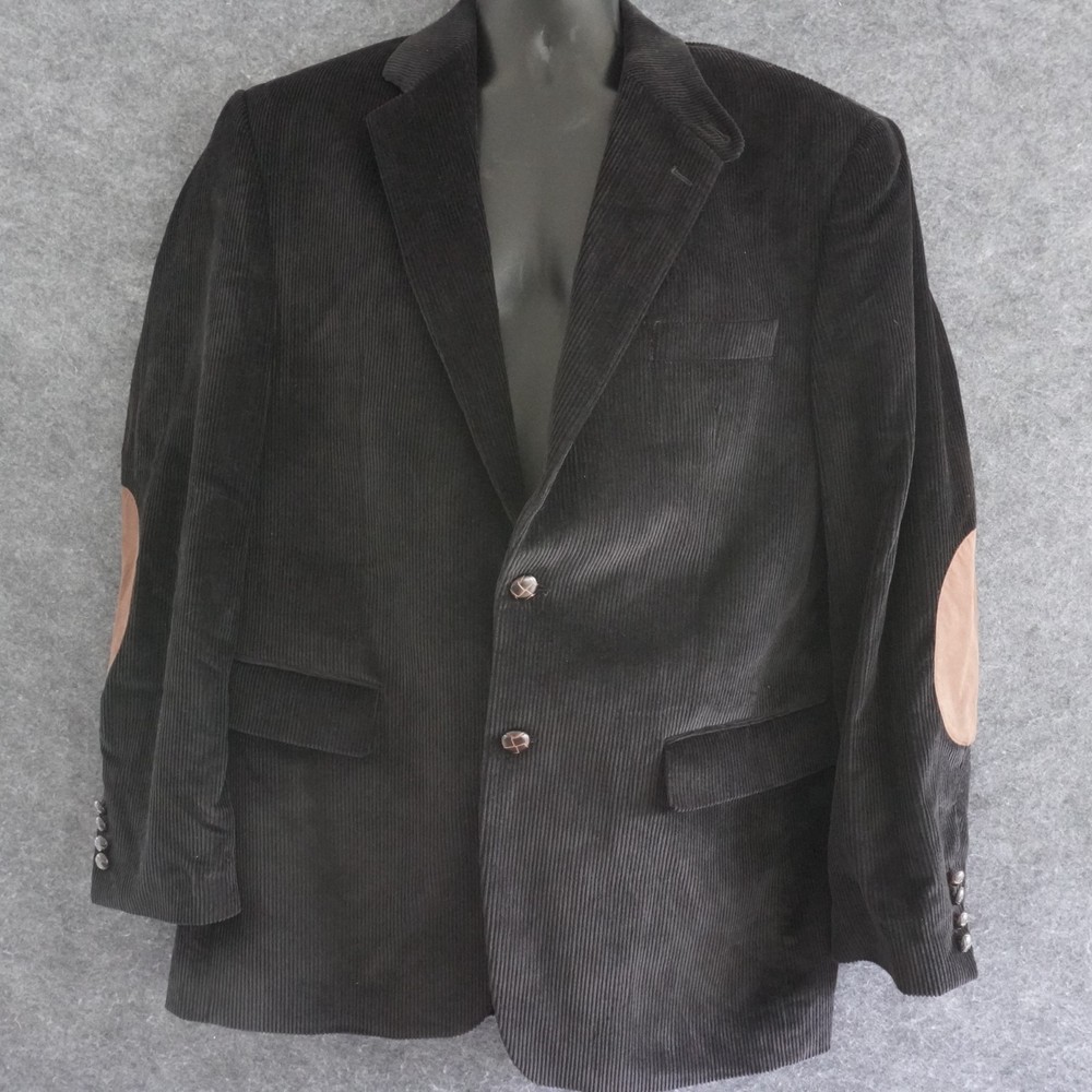 Polo Ralph Lauren Black Corduroy Blazer Jacket Brown Suede Elbow Patches 40R Men
