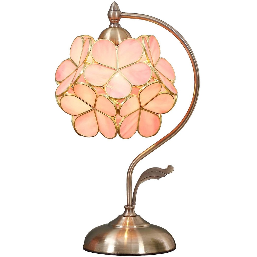 L10732 Tiffany Style Stained Glass Flower Petal Table Lamp with Brass Base fo...