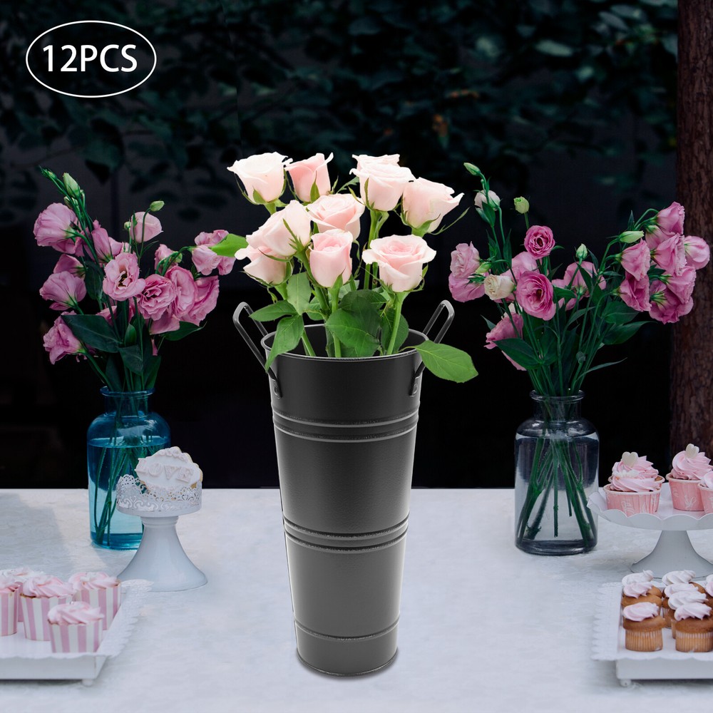 12 Pcs 9 Inch Black Metal Flower Buckets Wedding Flower Display Flower Buckets