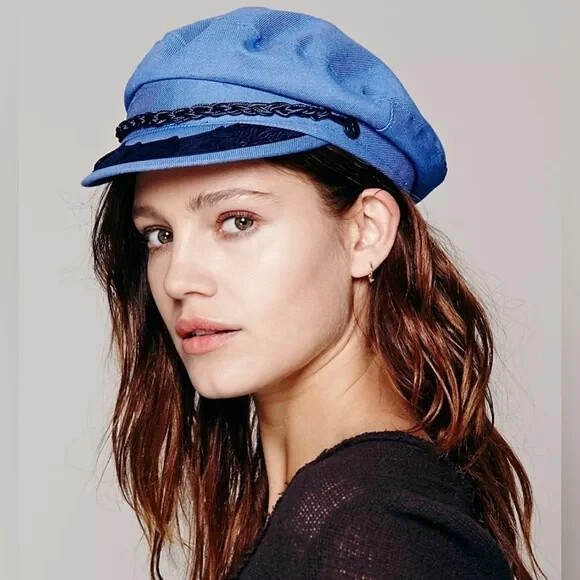 Free People Denim Fisherman Cap NWOT Size M Blue Black Trim
