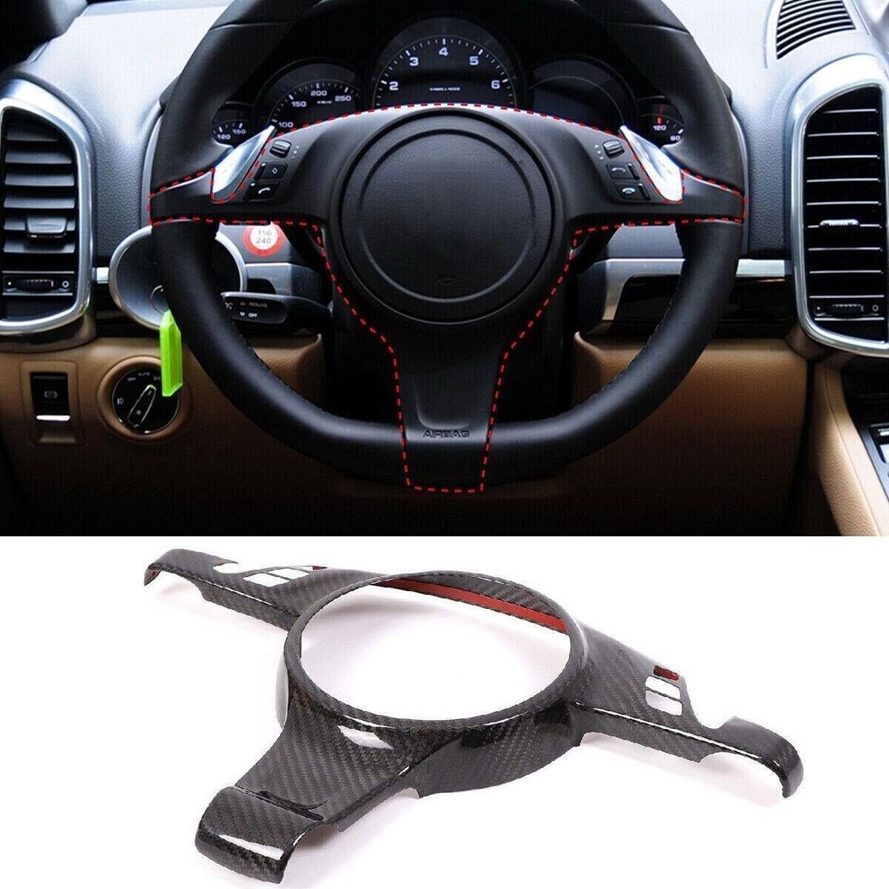 Carbon Fiber Car Steering Wheel Trim For Porsche Cayenne Panamera 911 2011-2015