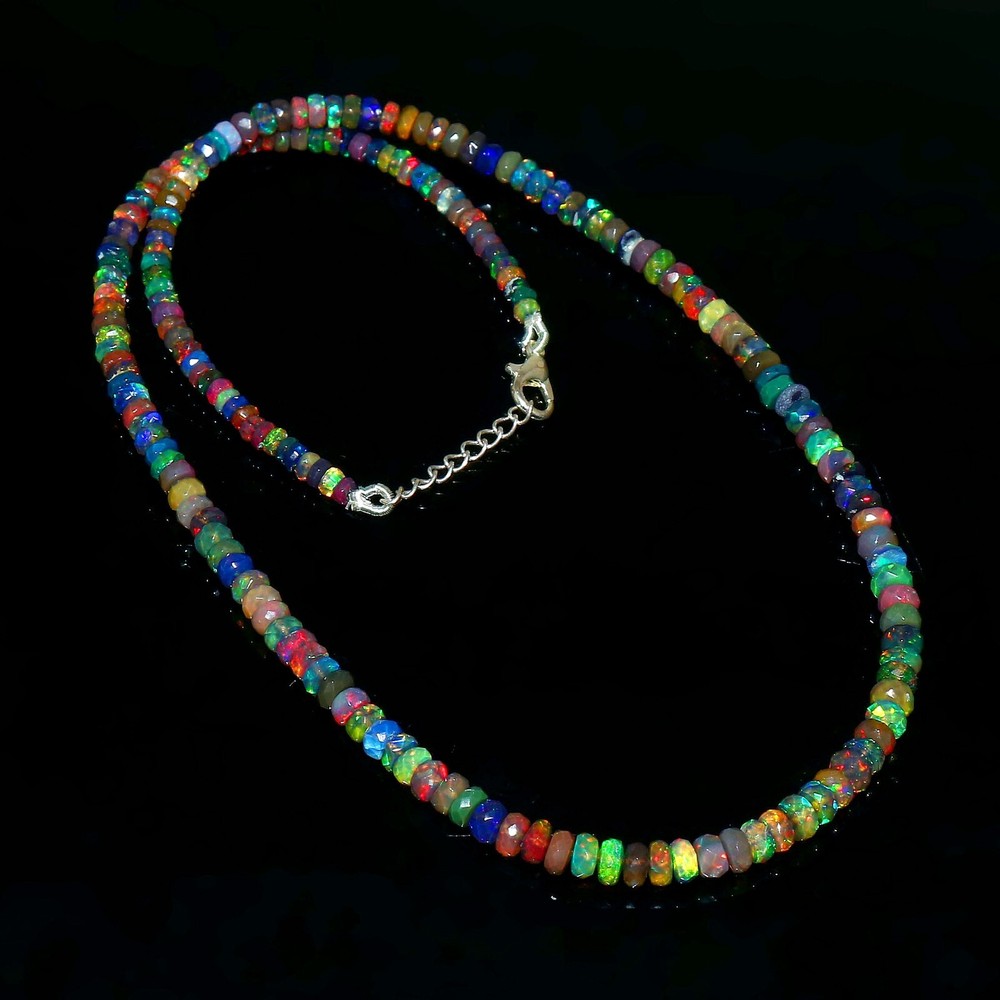 Ethiopian opal beads Blue Fire opal Precious opal beaded Necklace Jewelry 1023