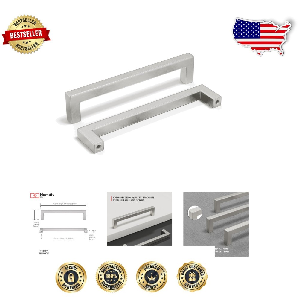 25 Count Stainless Steel Drawer Pulls - 6-1/4 Inch Brushed Nickel, Modern Style