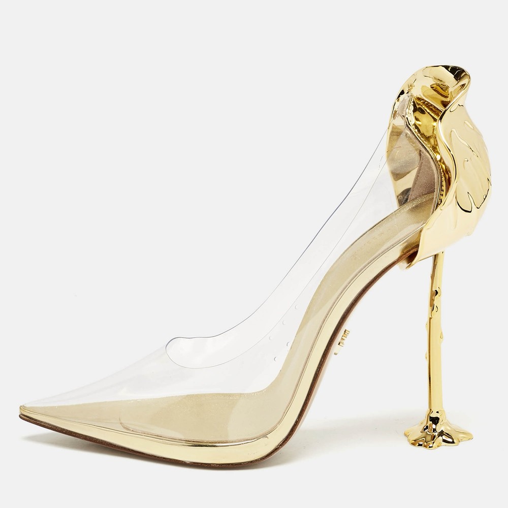 Le Silla Petalo PVC Leather Transparent Gold Pumps Size 38.5