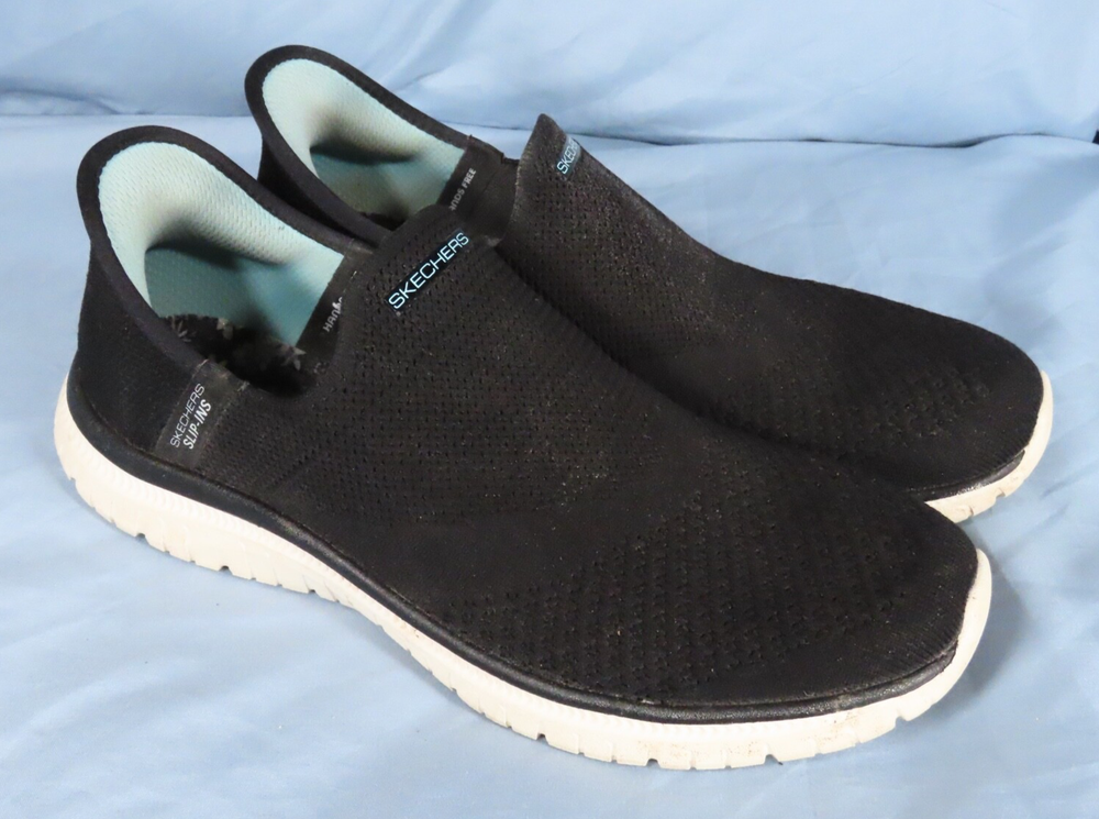 SKECHERS Slip-Ins BLACK MESH FABRIC SNEAKERS Air Cooled Memory Foam LOAFERS sz 8