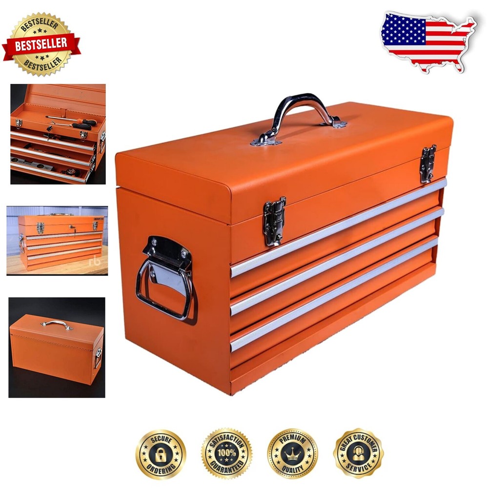 20” Lockable Metal Tool Box with 3 Fully Extendable Drawers for Secure Storage