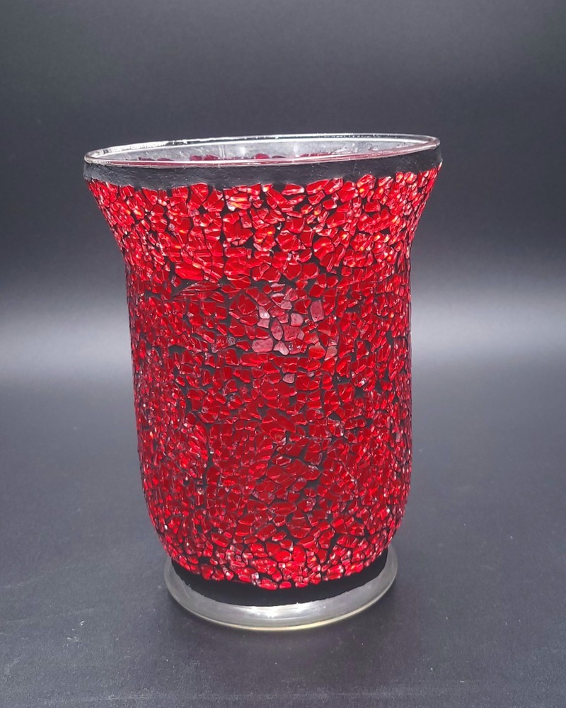 Red Glass Mosaic Christmas Vase 8