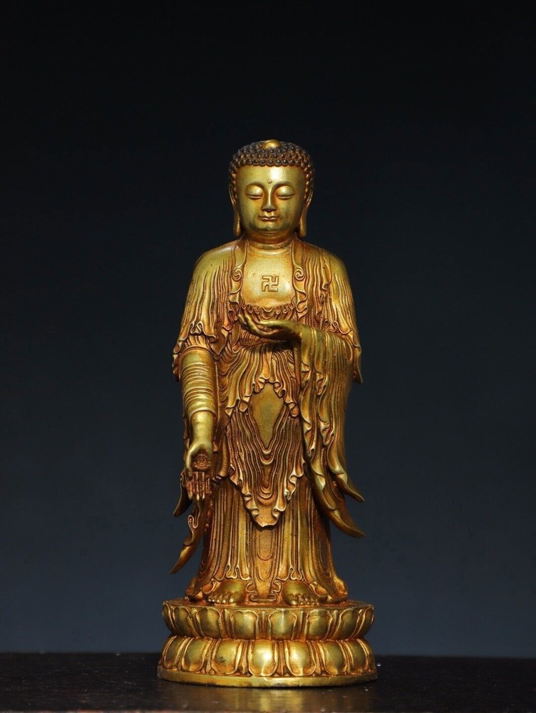 8-inch antique Tibetan Buddhism temple bronze gilt Amitabha Buddha statue