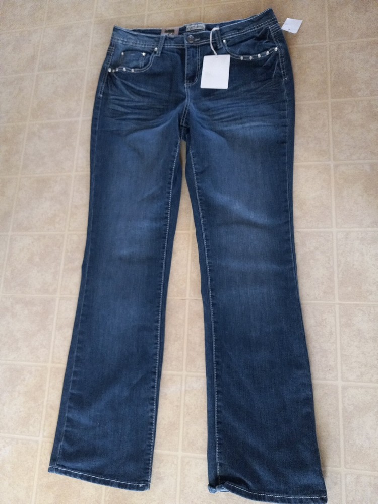 Earl Jean Womens Size 12 Rhinestone Embellished Blue Denim Jeans