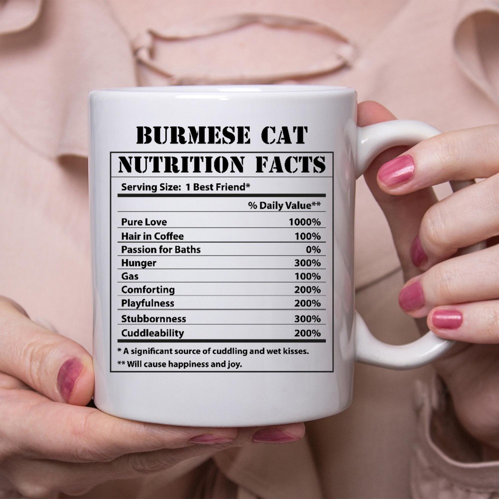 Funny Burmese Cat Gifts Nutritional Facts White Coffee Mug