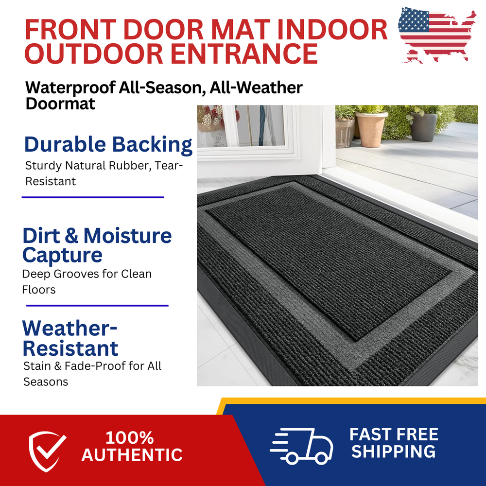 Front Door Mat Indoor Outdoor Entrance, Waterproof All-Season, All-Weather Doorm