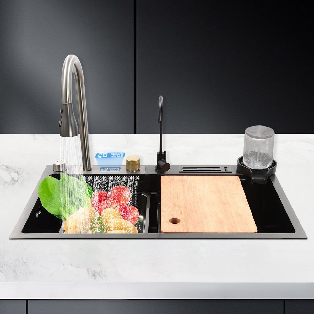 Stainless Steel Modern Digital Display Waterfall Kitchen Sink