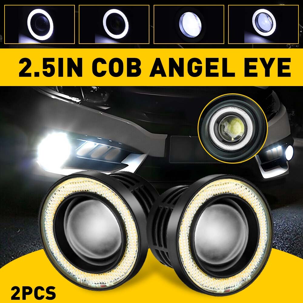 2.5Inch COB Halo Ring LED DRL Fog Lights Projector Car Angel Eyes Bulbs 6000K 2X