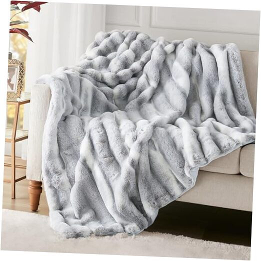 Luxury Fluffy Faux Rabbit Fur Throw Blanket - Ultra Soft Cozy 60x80