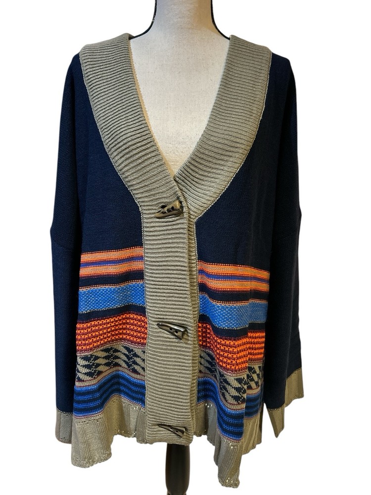 NEW Oversized Fair Isle Cardigan Toggle Button Navy Mult Size 4X Woman Within