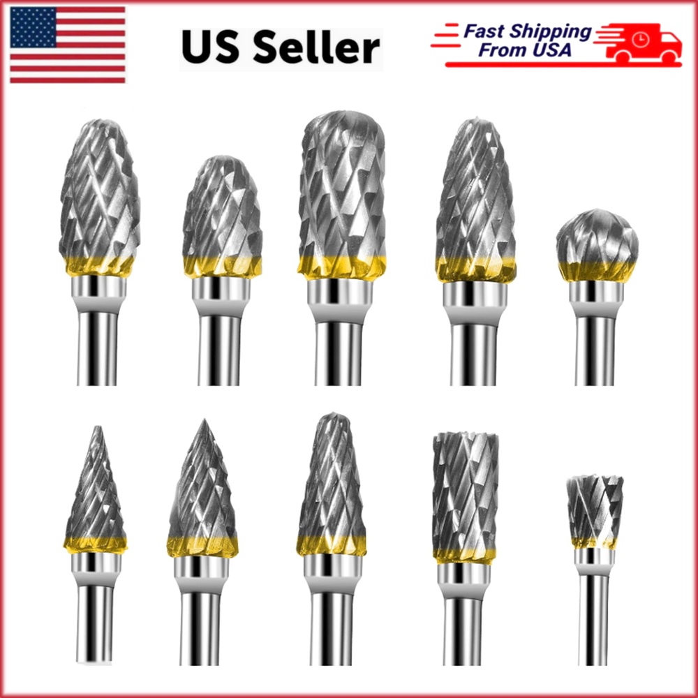 10X Tungsten Carbide Burr Bits for Dremel 1/8 Shank Cutting Carving