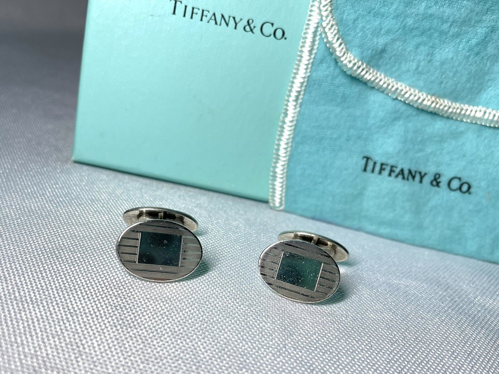 Auth Tiffany Cufflinks Vintage Hairline x Mirror Surface Sterling Silver SV925