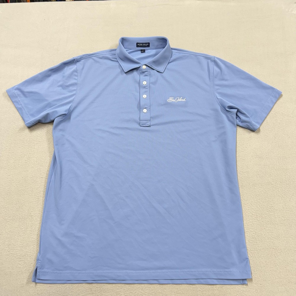 Peter Millar Polo Shirt Mens XL Blue Sea Island Crown Crafted Golf Performance
