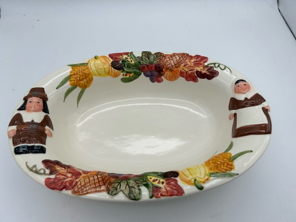 Publix The Pilgrim Pair Thanksgiving Serving Bowl In Box Vintage