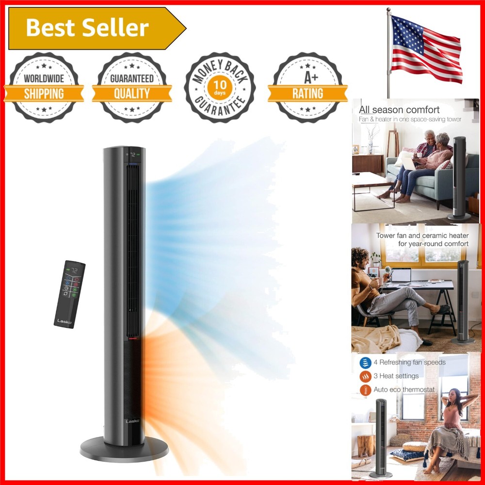 42-Inch Portable Tower Fan Heater with 3 Heat Modes and Remote for All Seasons  
