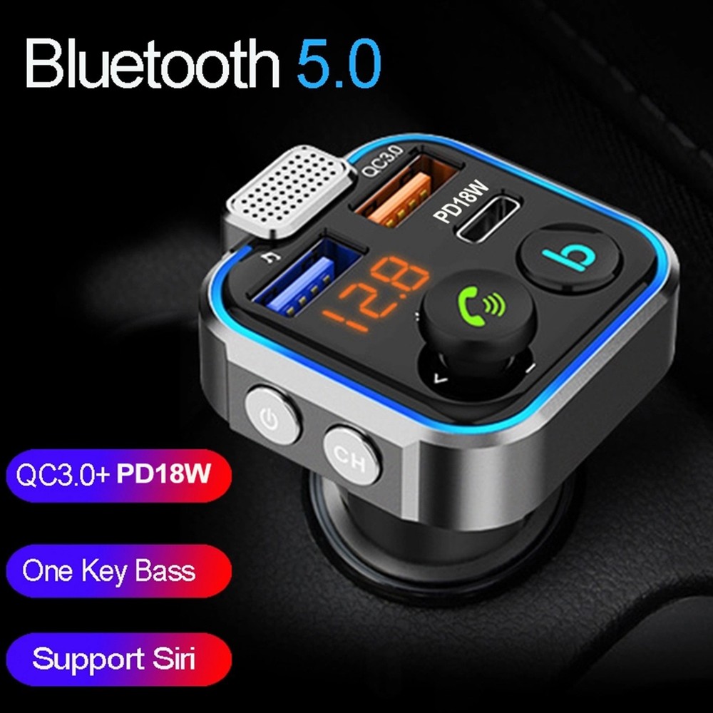 Bluetooth 5.0 FM Transmitter with Dual USB PD Charging & Hands-Free AUX