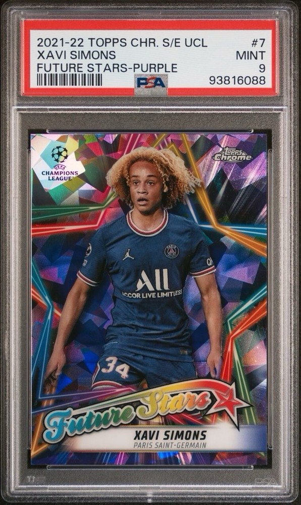 2021-22 Topps Chrome UCL Sapphire Future Stars Purple Xavi Simons PSA 9 Gem Mint