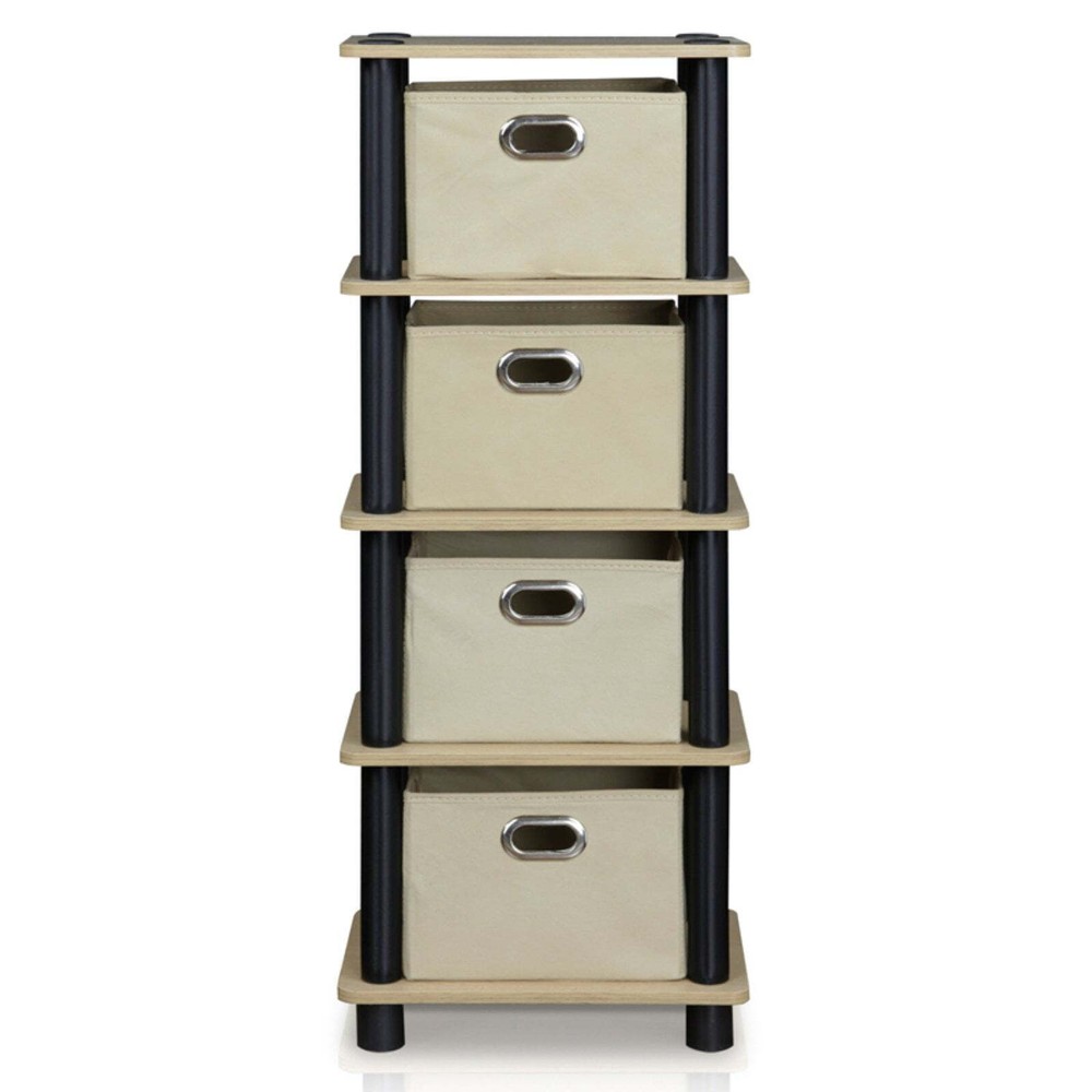 Furinno Oak Turn-N-Tube 4-Bin Storage Rack New Upgrade