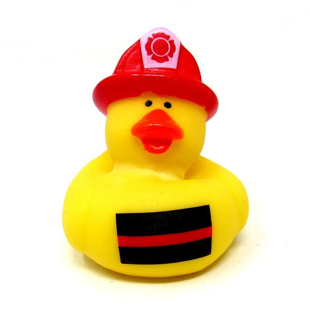 Fireman Thin Red Line Rubber Duck with Red Helmet 2 Inch Squirter First Responder Toy