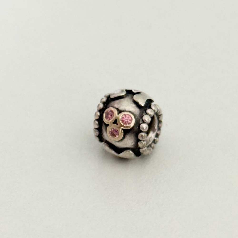 Pandora 925 Sterling Silver & 14k Gold Two Tone Pink CZ Retired Mom Charm