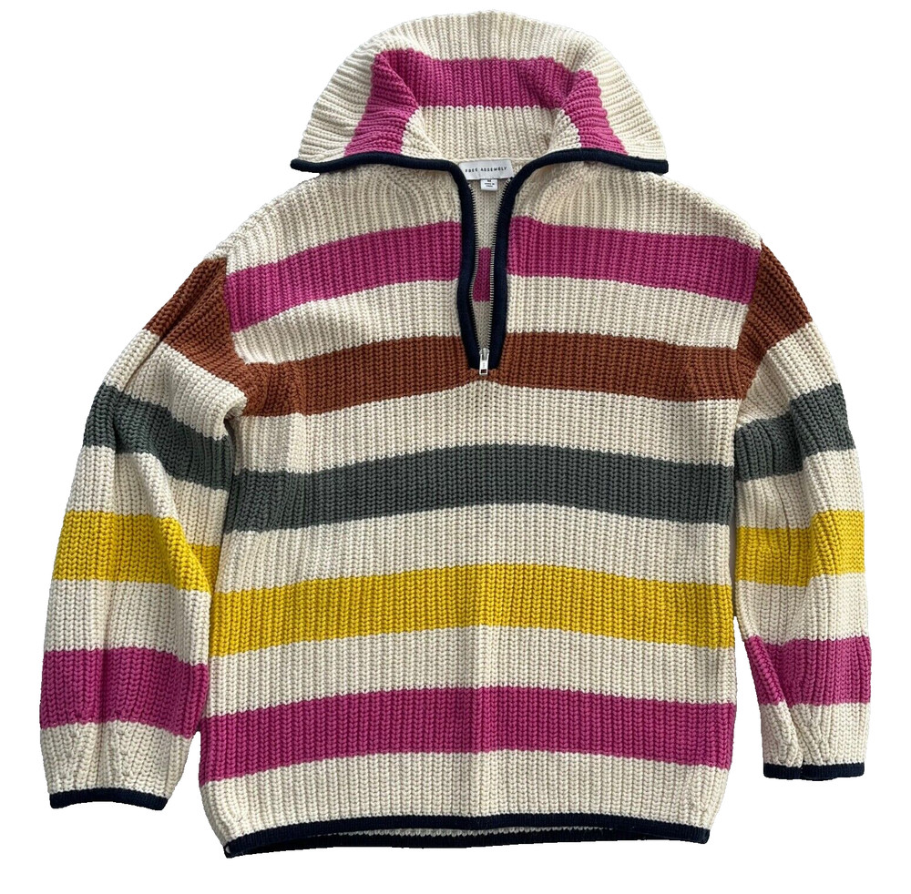 Free Assembly Chunky Knit Quarter Zip Pull-Over Sweater Women's Size Medium