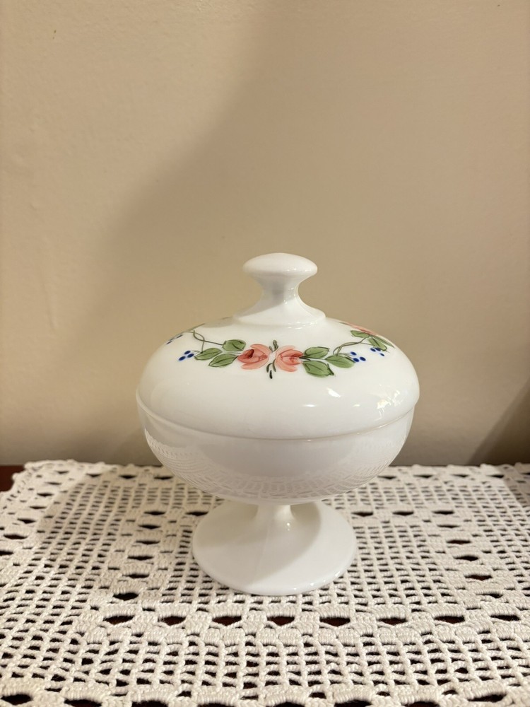 Westmoreland Hand Painted Vintage Candy Dish with Floral Decor  