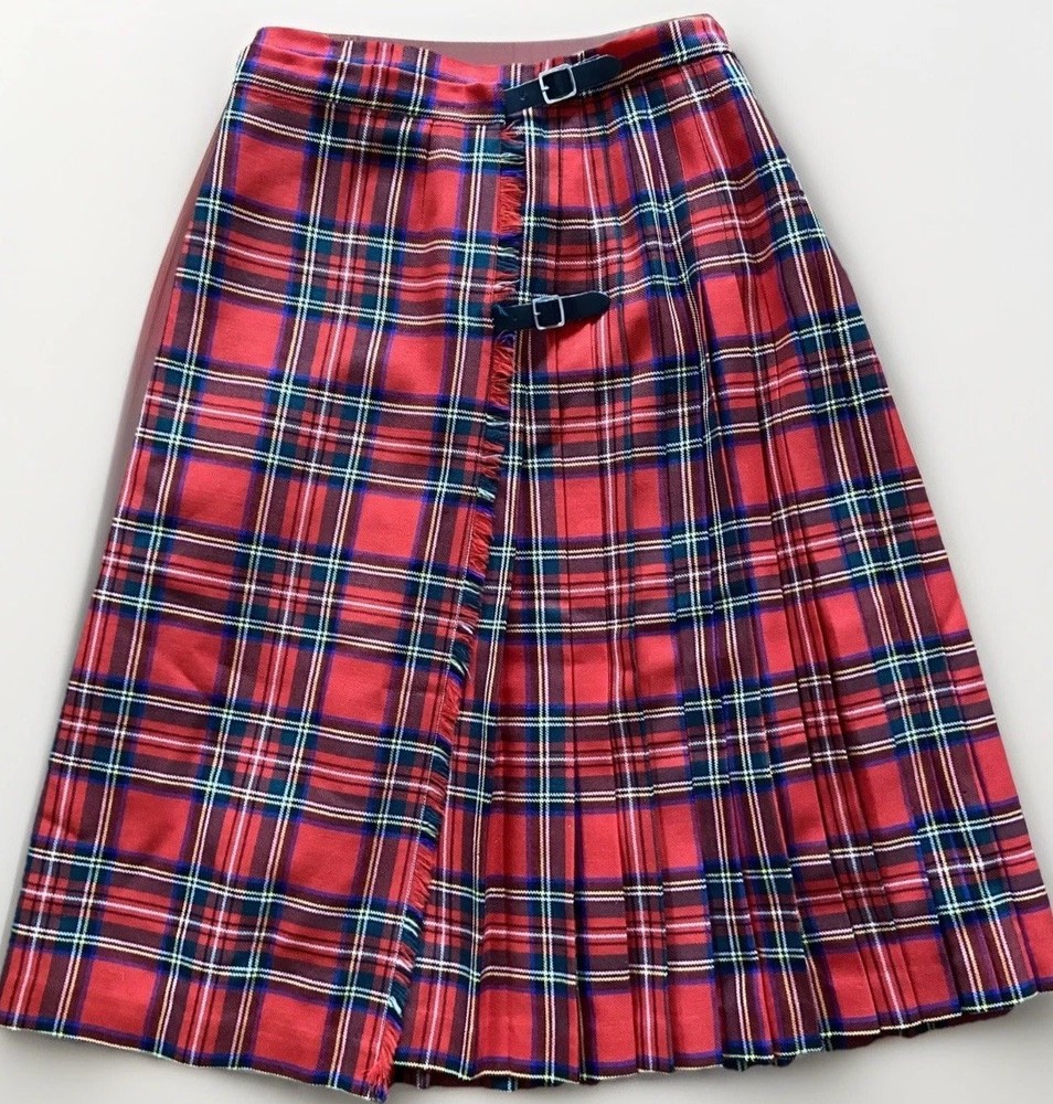 Meigle Tartan Kilt Skirt Womens UK 12 EU 38 Red Plaid Pure New Wool Scotland