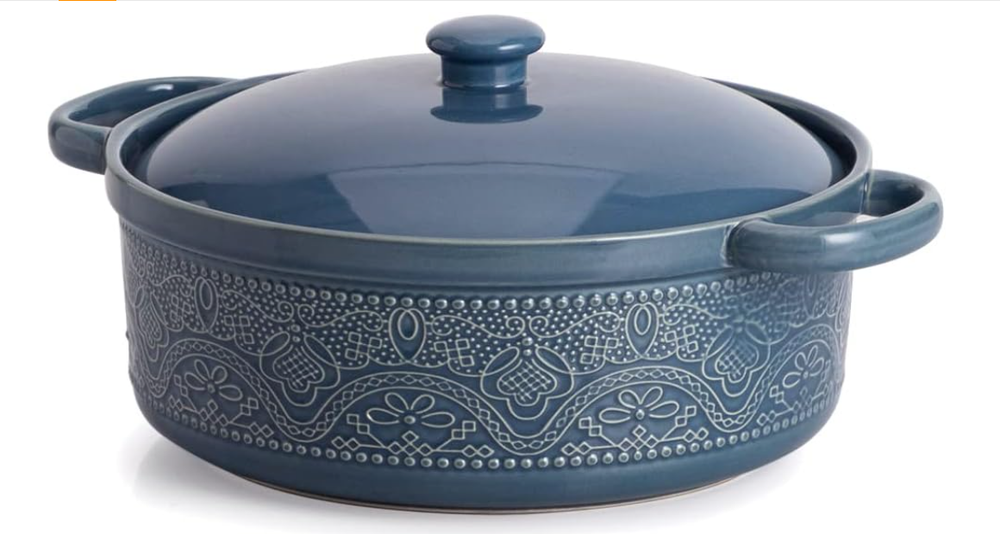 Casserole Dish with Lid, 2 Quart Oven to Table Ceramic Round Serving Dish