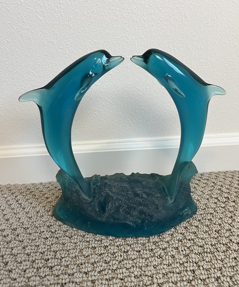1990 SIGNED Robert Wyland Blue Lucite 9.5