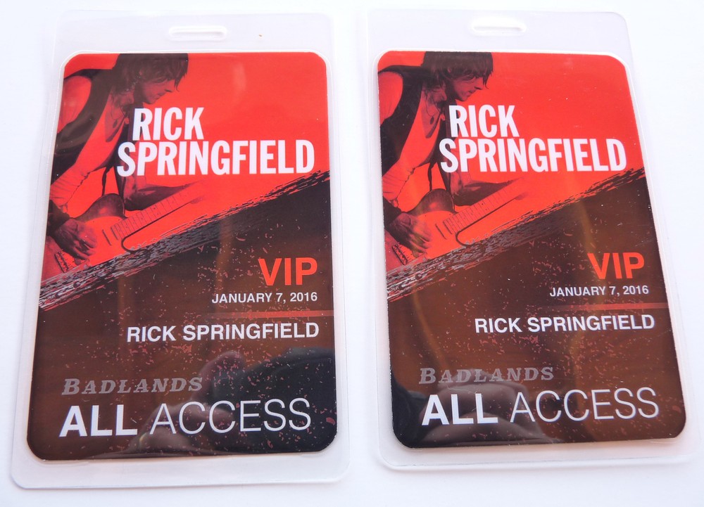 Rick Springfield Badlands 2016 Concert Tour AA VIP Backstage Pass Laminate D22