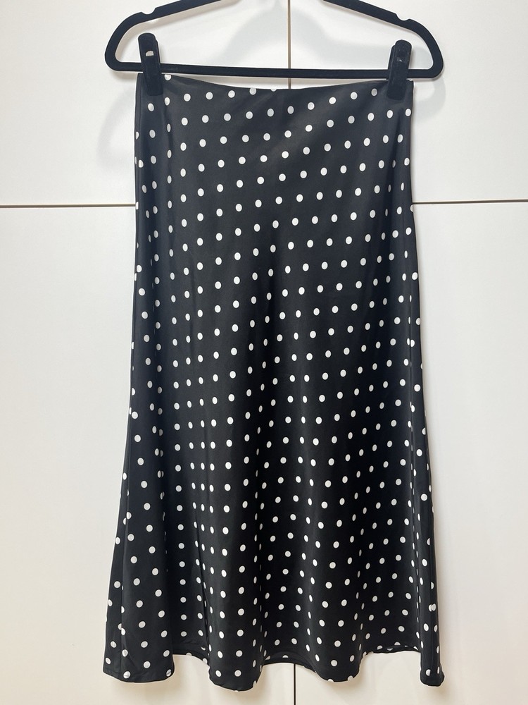Women's Polka Dot Midi Skirt Satin Ankle Length Size Medium