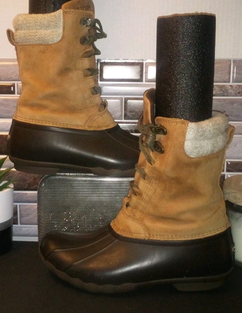 Sperry Saltwater Duck Boots Women's 8M Brown Rubber Leather Side Zip- #STS97741
