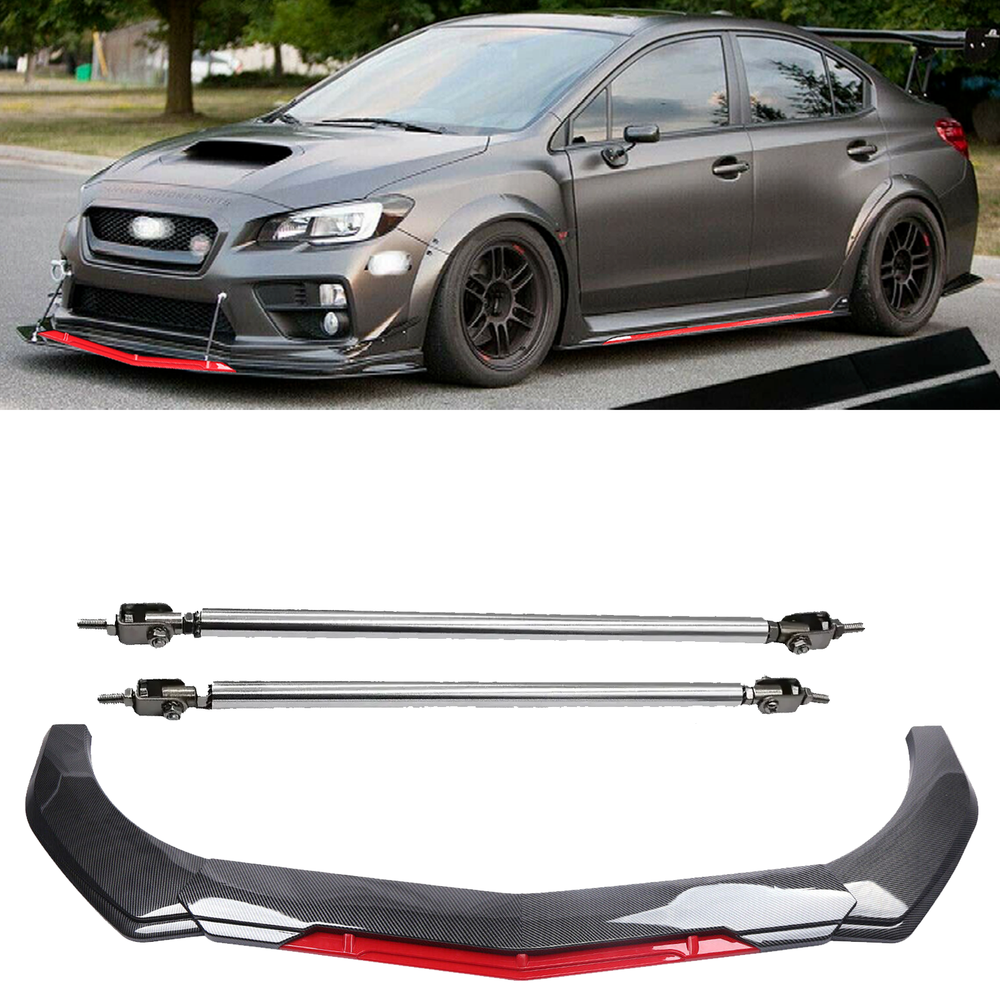Subaru Impreza WRX Carbon Fiber Front Bumper Lip Spoiler Splitter with Strut Rod
