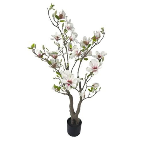 4ft Realistic Pink Faux Magnolia Tree for Indoor Outdoor Decor  
