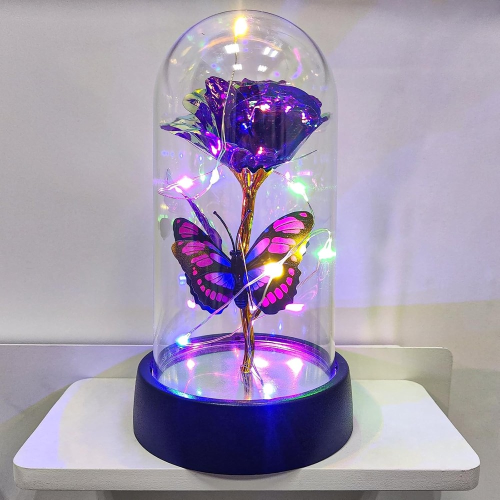 Glass Rose in Glass Dome, Light Up Flower, Eternal Roses - Valentines Day Gifts