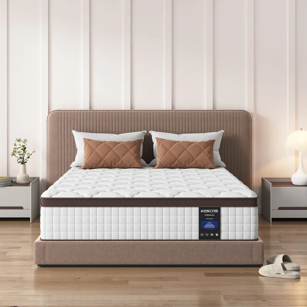 Kescas Medium Firm Hybrid Mattress with Bamboo Charcoal Memory Foam & Zoned Support
