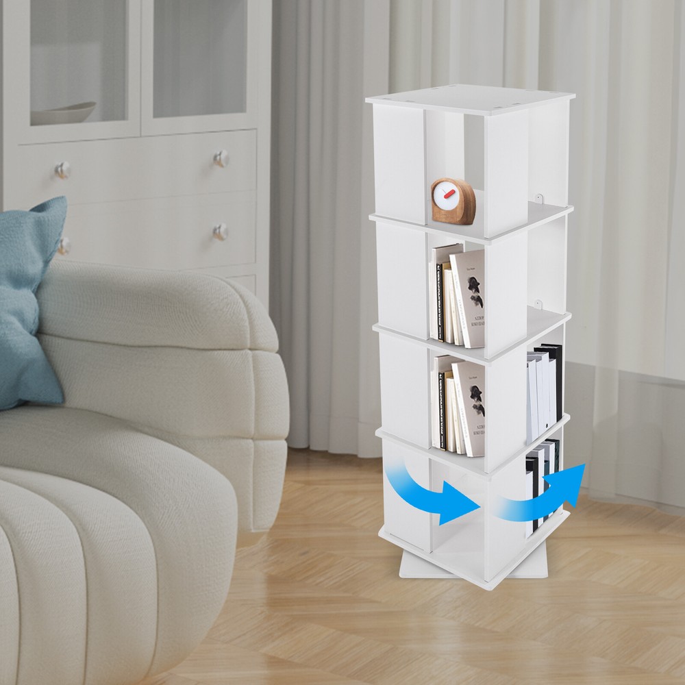 White 360° Revolving Bookshelf Freestanding Display Storage Rack