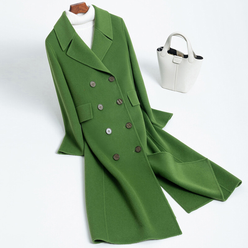 Women's Double-Sided 100% Wool Long Trench Coat Overcoat Korean Style