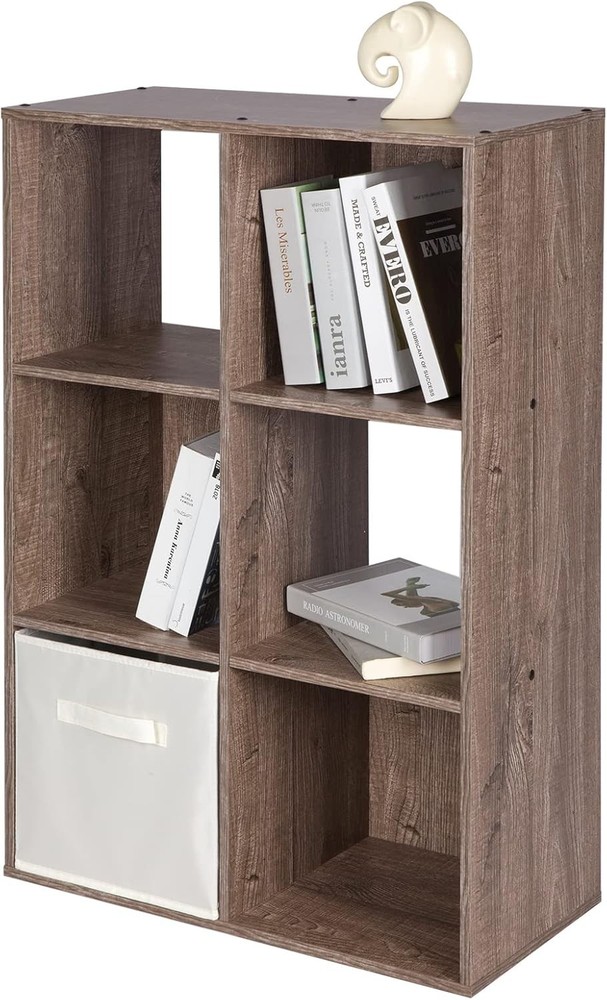 6-Cube Wooden Storage Organizer 3-Tier Floor Bookcase Shelf