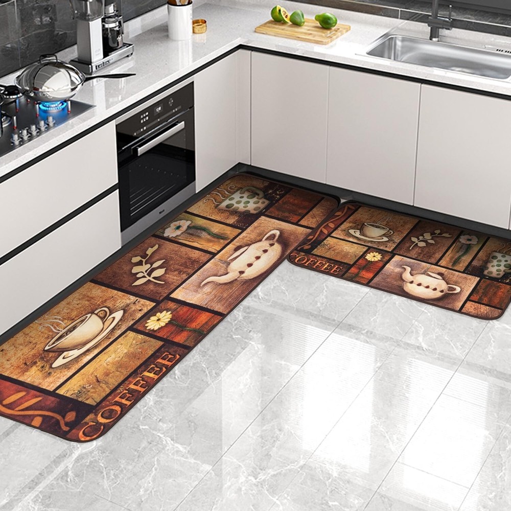 Non-Slip Kitchen Rug Set of 2 - 17x48 & 17x24 Inch Floor Mats